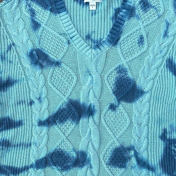 Sonoma Blue TieDye Cable Knit Oversized V-Neck Sweater Size Large - Picture 9 of 11
